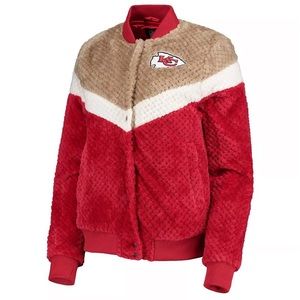 G-III 4Her Carl Banks Red/Cream Chiefs Riot Squad Sherpa Full-Snap Jacket -M NWT